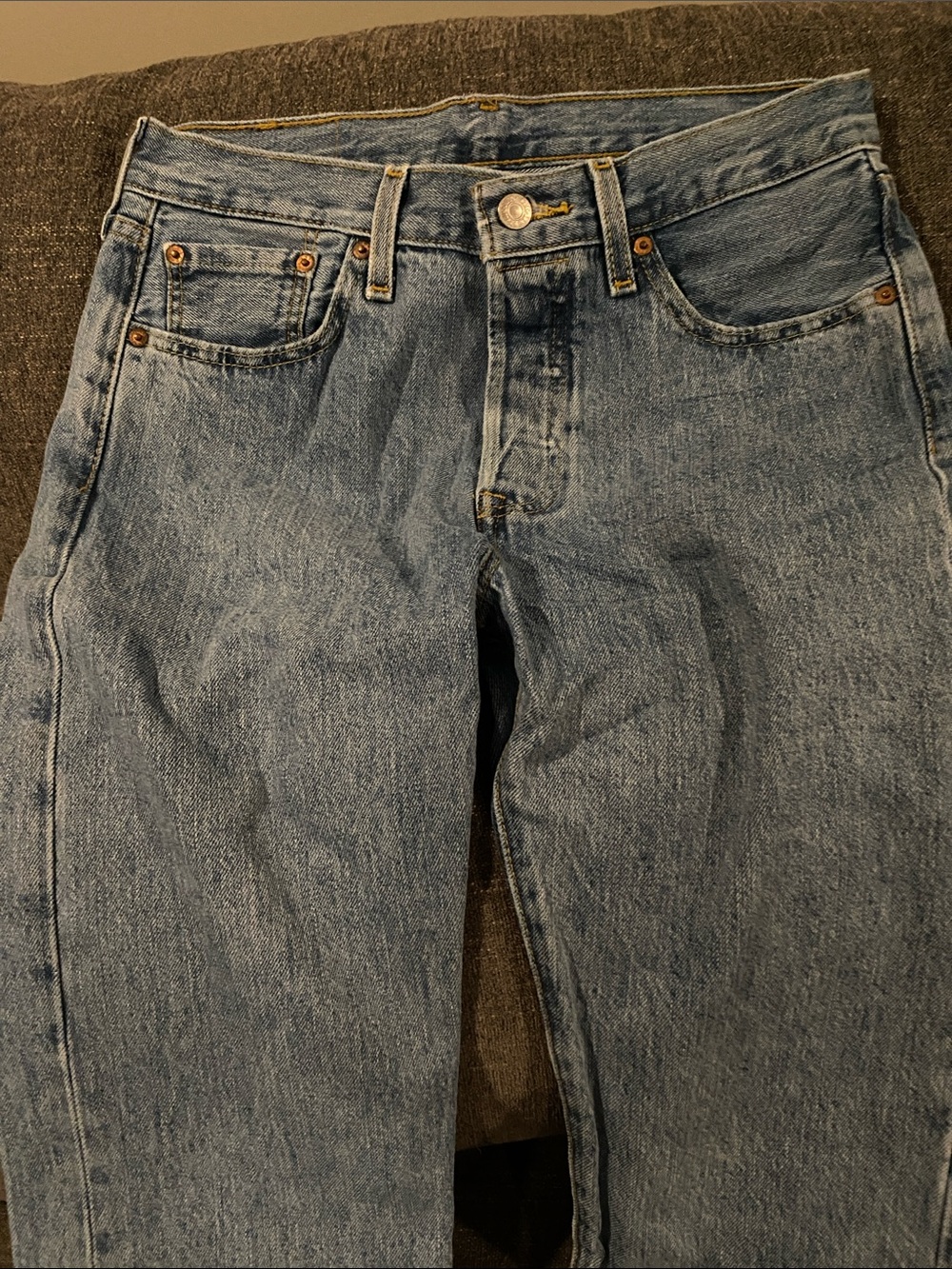 Levi’s Strauss 501 men’s jeans, medium wash.